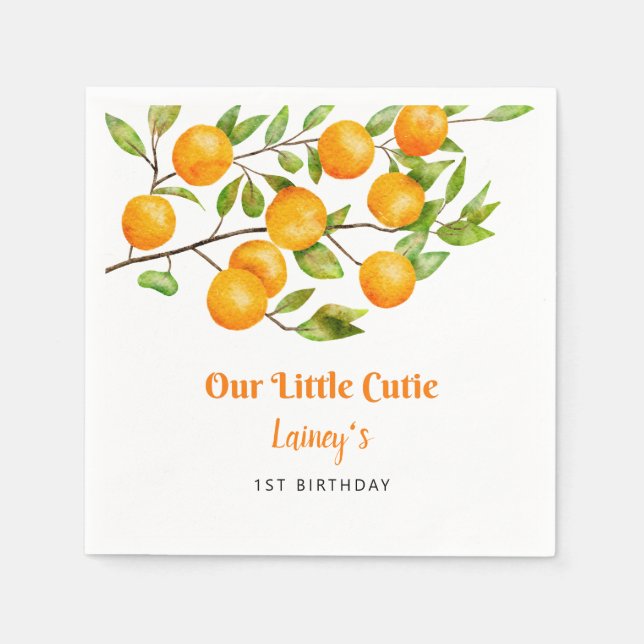 Our Little Cutie Orange Birthday Party Napkins (Front)