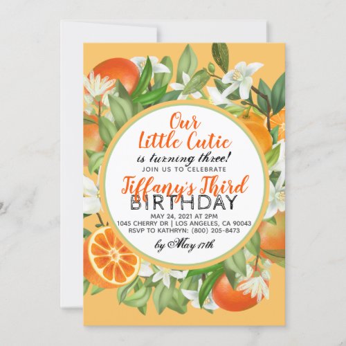 Our Little Cutie Orange Fruit Birthday Invitation