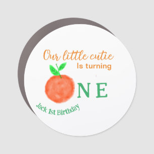 Our little cutie orange one birthday citrus fruit car magnet
