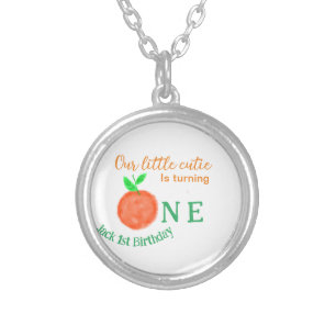 Our little cutie orange one birthday citrus fruit  silver plated necklace
