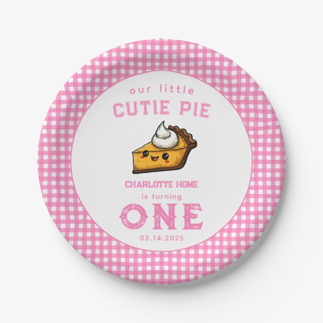 Our Little Cutie Pi Day 1st Birthday pink Paper Plates (Front)