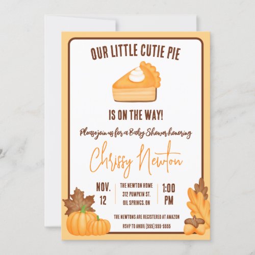 Our Little Cutie Pie Fall Pumpkin Pie Baby Shower Invitation