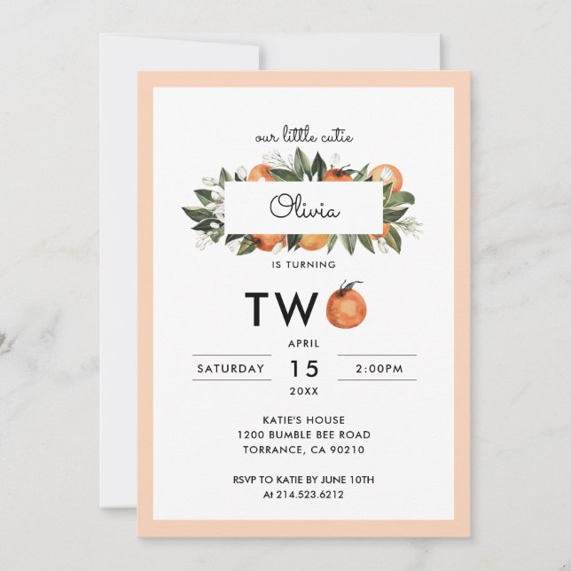 Our Little Cutie Second 2nd Birthday Party Invitation (Front)