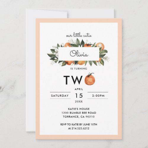 Our Little Cutie Second 2nd Birthday Party Invitation