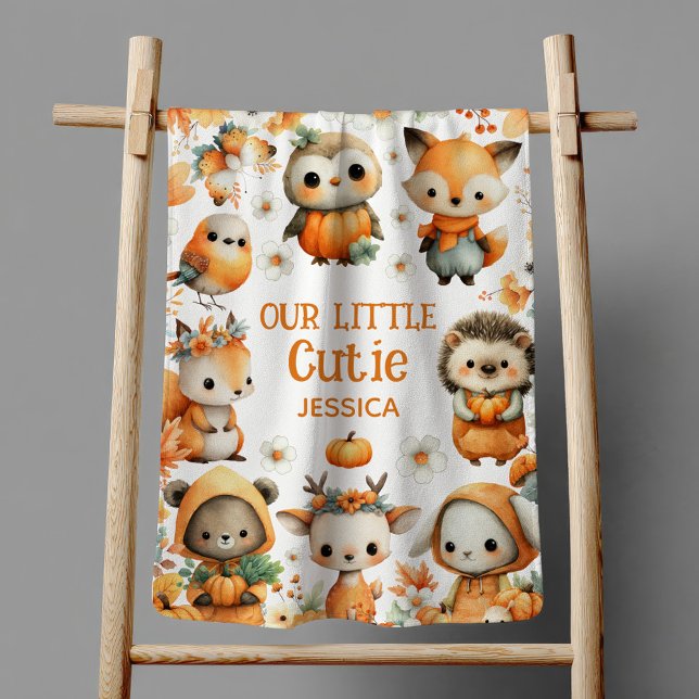 Our Little Cutie Watercolor Woodland Animals Name Baby Blanket (Creator Uploaded)