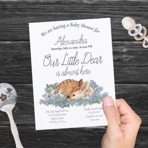 Our little Dear Deer Dusty Blue  Baby Boy Shower Postcard