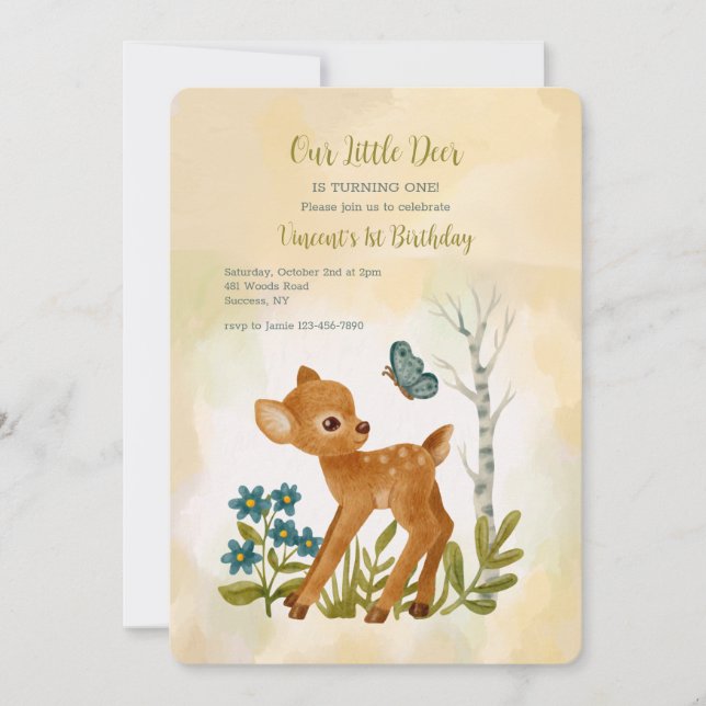 Our Little Deer Birthday Party Invitations (Front)