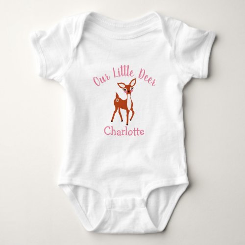 Our Little Deer Cute Pink Personalized Baby Bodysuit