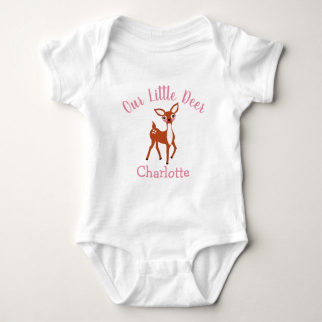 Our Little Deer Cute Pink Personalized Baby Bodysuit (Front)