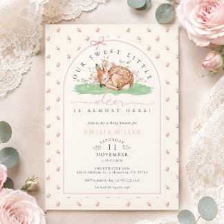 Our Little Deer is Almost Here Rose Baby Shower Invitation