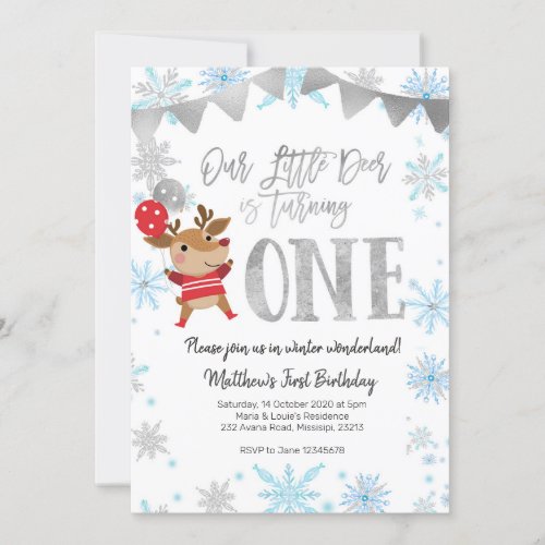 Our Little Deer is Turning One Winter Birthday Invitation