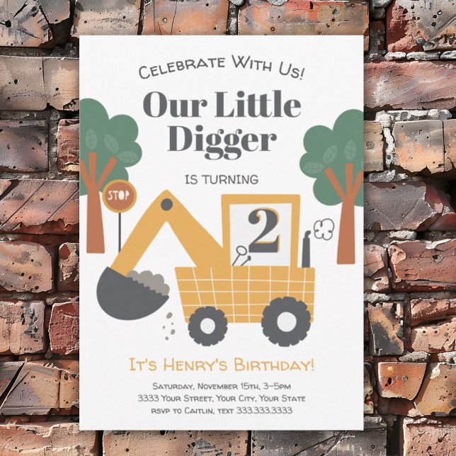 Our Little Digger Is Turning Two Birthday Party Invitation (Creator Uploaded)
