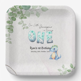 Our Little Dinosaur Is Turning One 1st Birthday Paper Plates