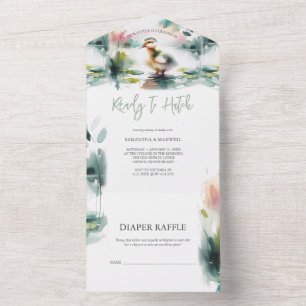 Our Little Duckling Watercolor Baby Shower All In One Invitation