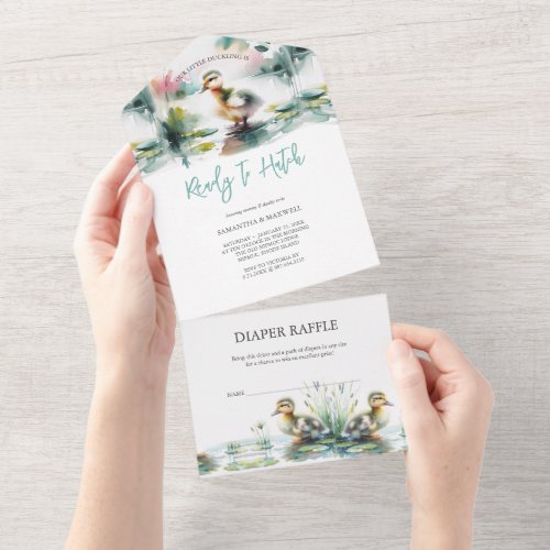 Our Little Duckling Watercolor Baby Shower All In One Invitation