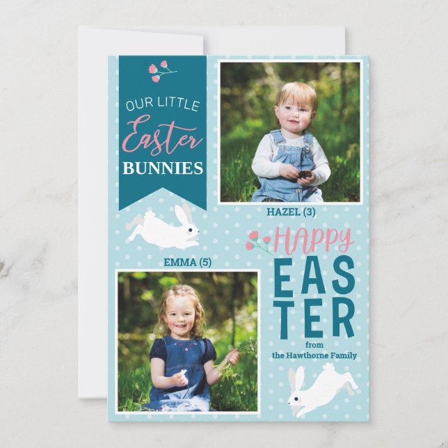 "Our little Easter Bunnies" Easter 2 Photo Bunnies Holiday Card (Front)