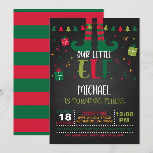 Our Little Elf Birthday Invitation - BL (Front/Back)