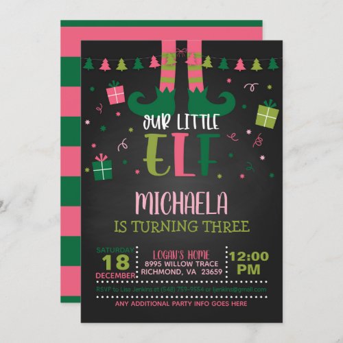 Our Little Elf Birthday Invitation _ Girl _ Blk