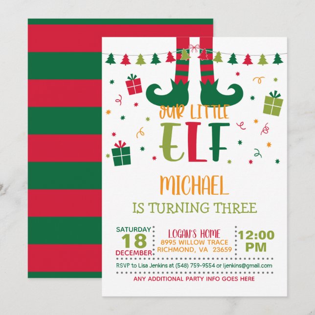 Our Little Elf Birthday Invitation - WH (Front/Back)