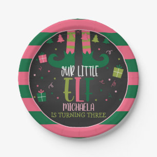 Our Little Elf Birthday Party Plate - Girl Blk
