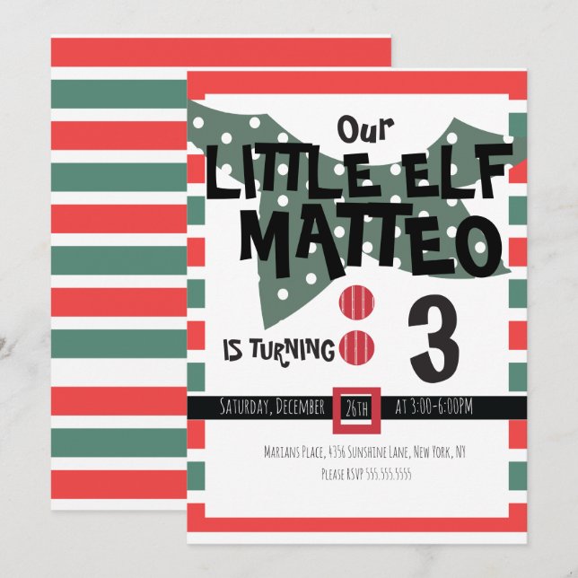 Our Little Elf- Elf Costume Any Age Birthday Party Invitation (Front/Back)