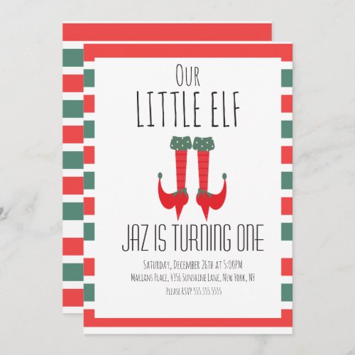 Our Little Elf_ Elf Feet First Birthday Party Invitation