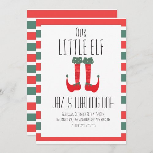 Our Little Elf_ Elf Feet First Birthday Party Invitation
