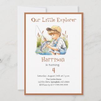 Our Little Explorer Boy with Fish Birthday Party Invitation