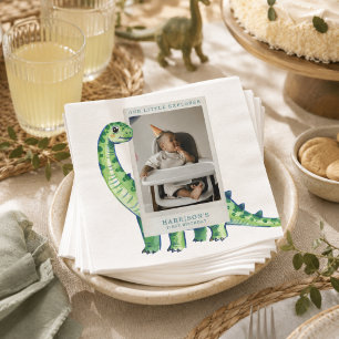 Our Little Explorer Dinosaur First Birthday Photo Napkins