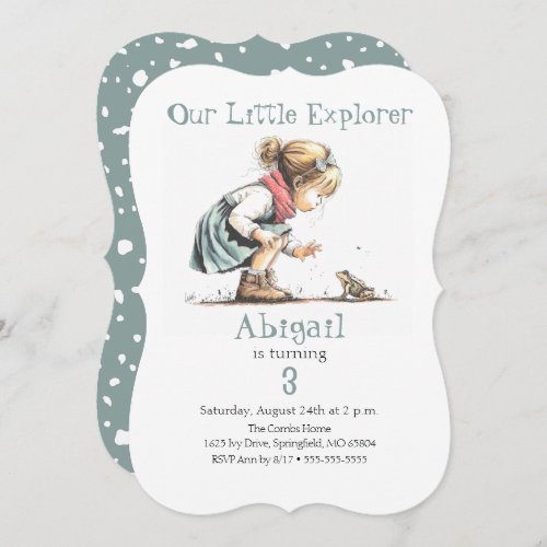 Our Little Explorer Girl with Frog Birthday Invitation