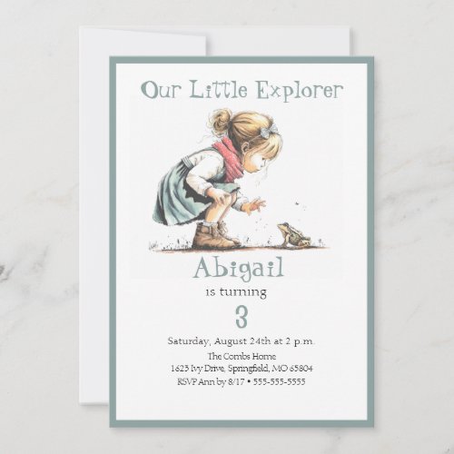 Our Little Explorer Girl with Frog Birthday Invitation