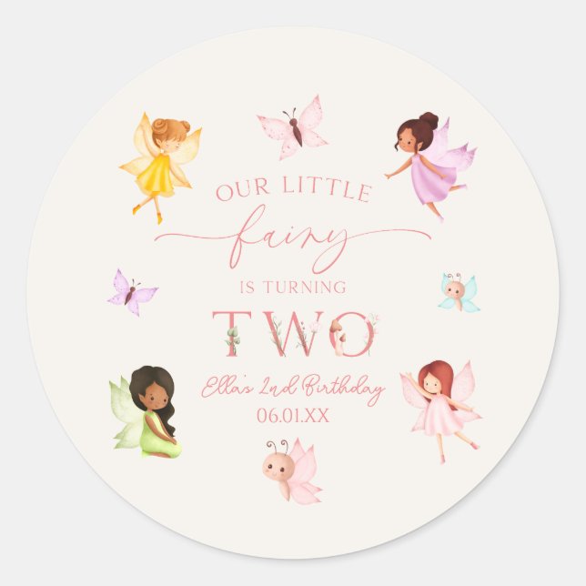 Our Little Fairy Enchanted 2nd Birthday Party Classic Round Sticker (Front)