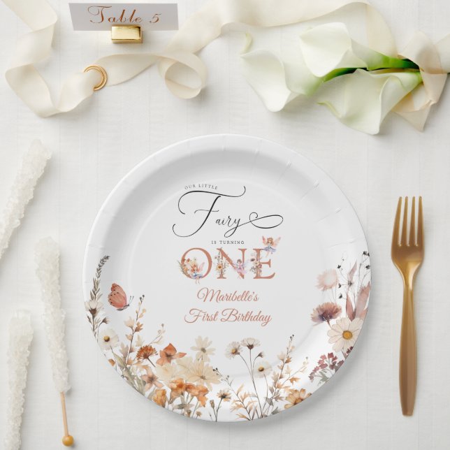 Our Little Fairy Floral Garden First Birthday Paper Plates (Wedding)
