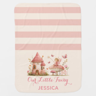 Our Little Fairy Pink Striped Baby Girl Name Blanket