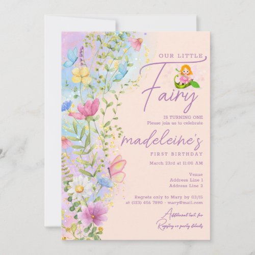 Our Little Fairy Wildflowers Girl 1st Birthday Invitation