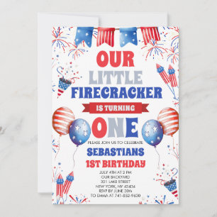  Our Little Firecracker 1st Birthday Invitation