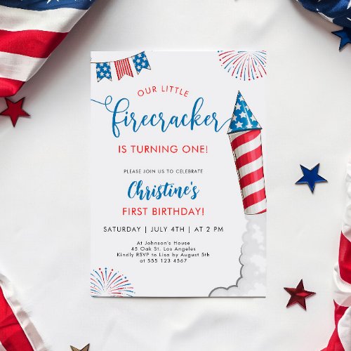 Our Little Firecracker 1st Birthday Invitation