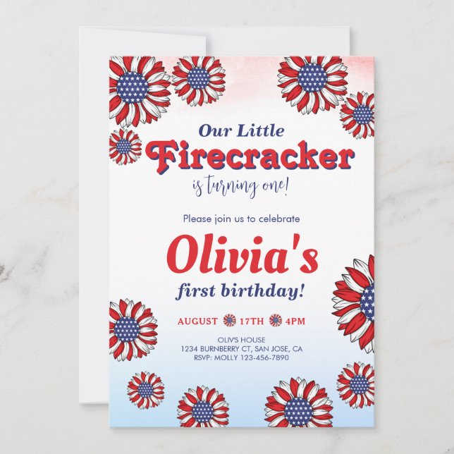 Our Little Firecracker 1st birthday Invitation (Front)