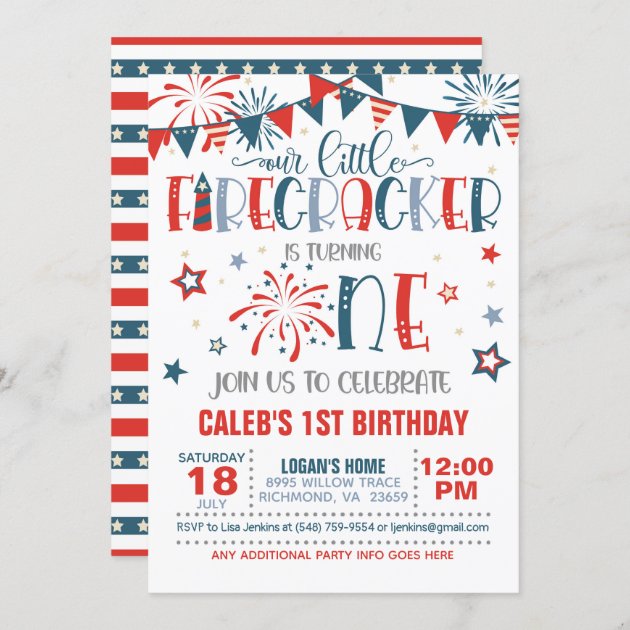 Our Little Firecracker 1st Birthday Invitation | Zazzle