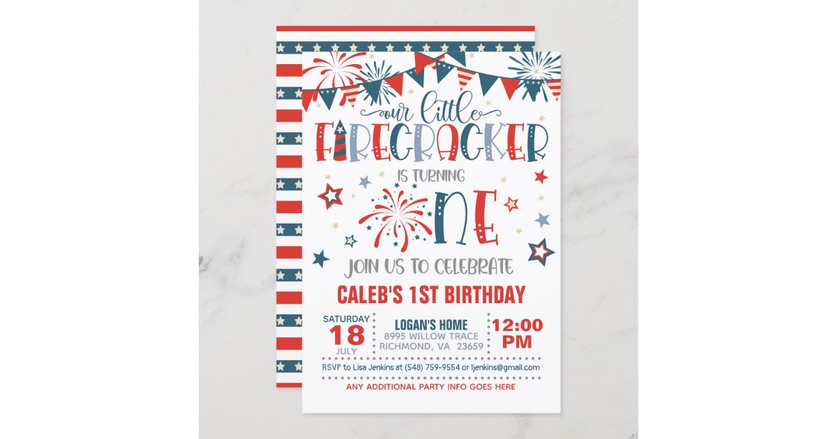 Our Little Firecracker 1st Birthday Invitation