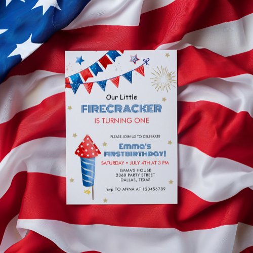 Our Little Firecracker 1st Birthday Party  Invitation