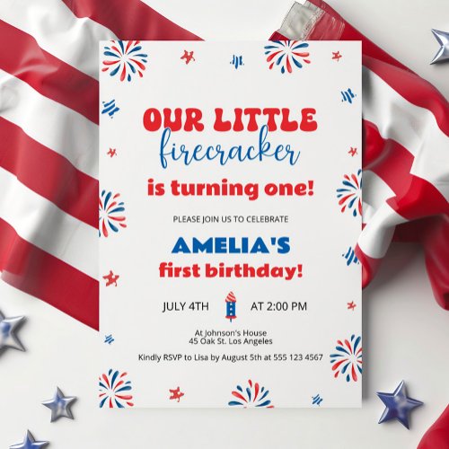 Our Little Firecracker 1st Birthday Party Invitation