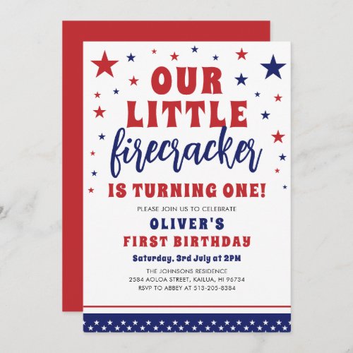 Our Little Firecracker 1st Birthday Party  Invitation