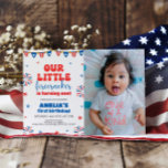 Our Little Firecracker 1st Birthday Party Photo Invitation<br><div class="desc">Celebrate in style with our "Our Little Firecracker" 1st Birthday Party Photo Invitation! Perfect for an Independence Day or 4th of July celebration, this invitation captures the spirit of summer. With vibrant red, white, and blue colors and charming stars and stripes, it sets the tone for a patriotic bash. Let...</div>