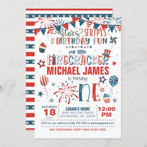 Our Little Firecracker 1st Birthday SS Invitation