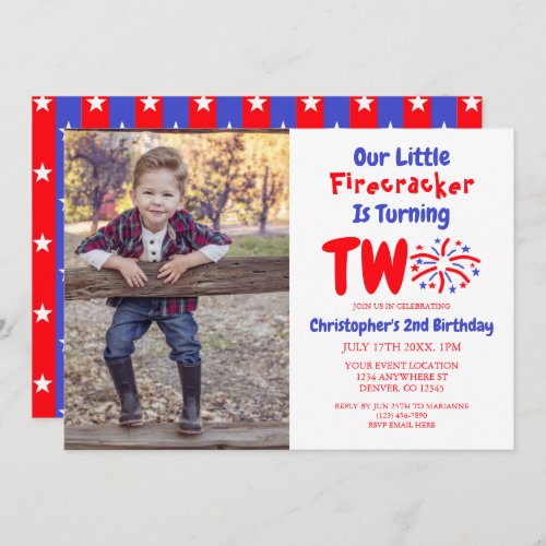 Our Little Firecracker 2nd Birthday Invitation