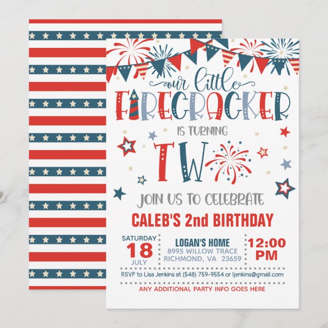 Our Little Firecracker 2nd Birthday Invitation (Front/Back)