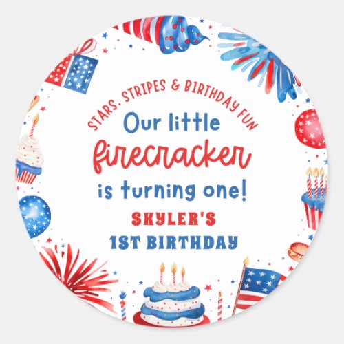 Our Little Firecracker 4th of July 1st Birthday Classic Round Sticker