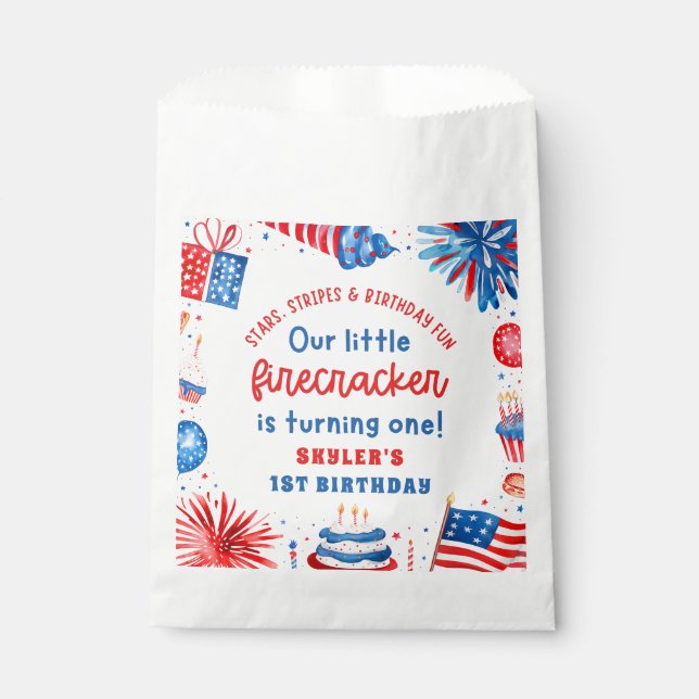 Our Little Firecracker 4th of July 1st Birthday Favor Bag (Front)