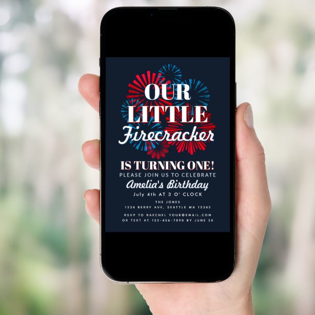 Our Little Firecracker  4TH of July  1st Birthday Invitation (Front Digital)